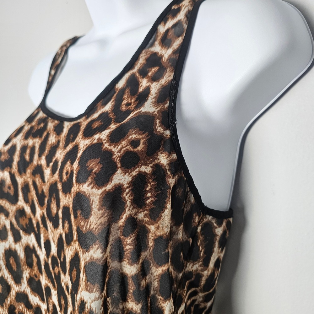 rue21 Leopard‎ Sheer High Low Racerback Tank Top Womens Small Swim Cover Up Y2K - Picture 2 of 7
